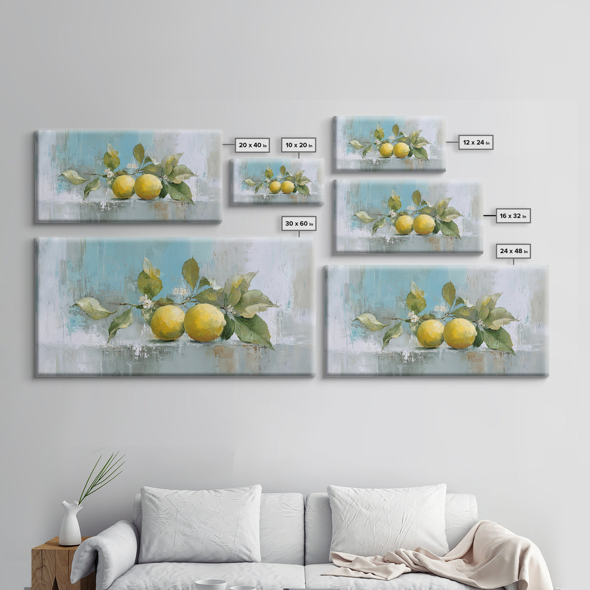 Lemon and Botanical Still Life Canvas Print, Bathroom Art, Neutral Decor, Bathroom Decor, Fine Art, Spa, Wall Art, Home Decor, BAT-2x1-2