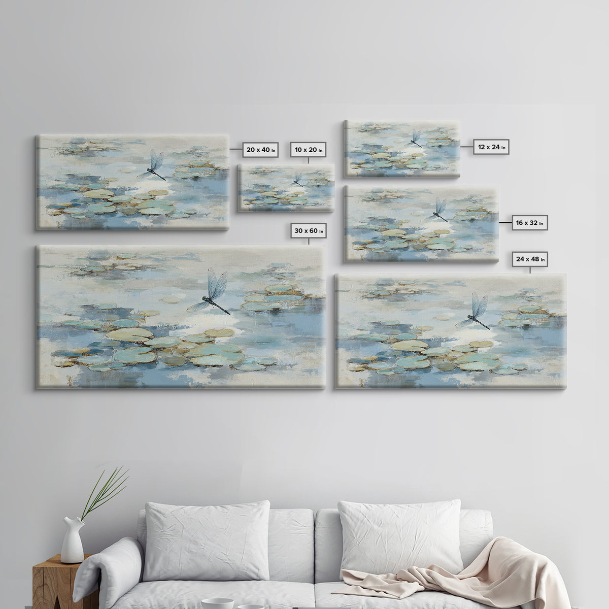 Delicate Dragonfly Above a Pond Surface Framed Canvas Print, Bathroom Art, Fine Art Print, Bathroom Decor, Fine Art, Spa, BAT-2x1-20