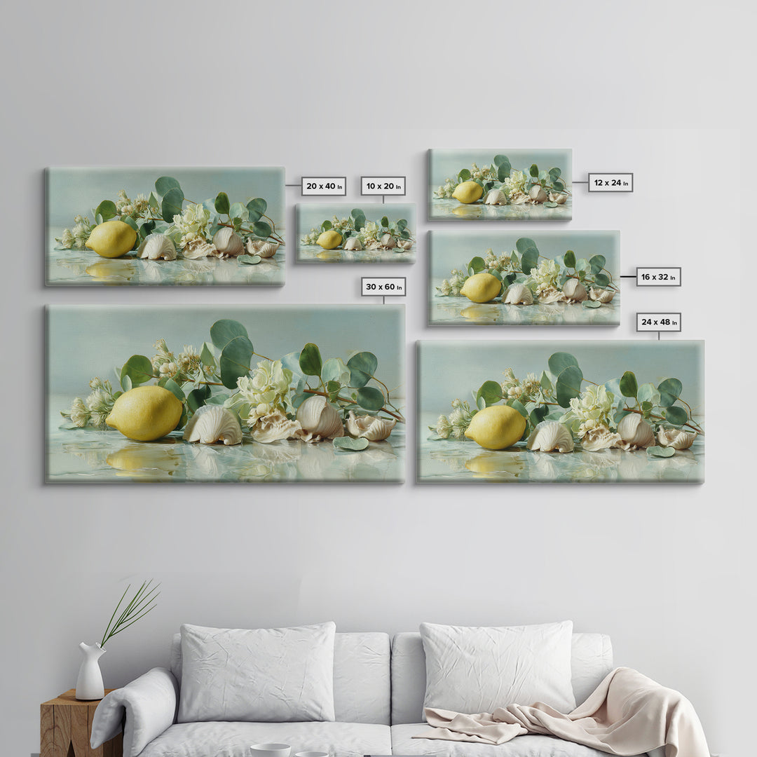 Lemon and Botanical Still Life Canvas Print, Bathroom Art, Neutral Decor, Bathroom Decor, Fine Art, Spa, Wall Art, Home Decor, BAT-2x1-26
