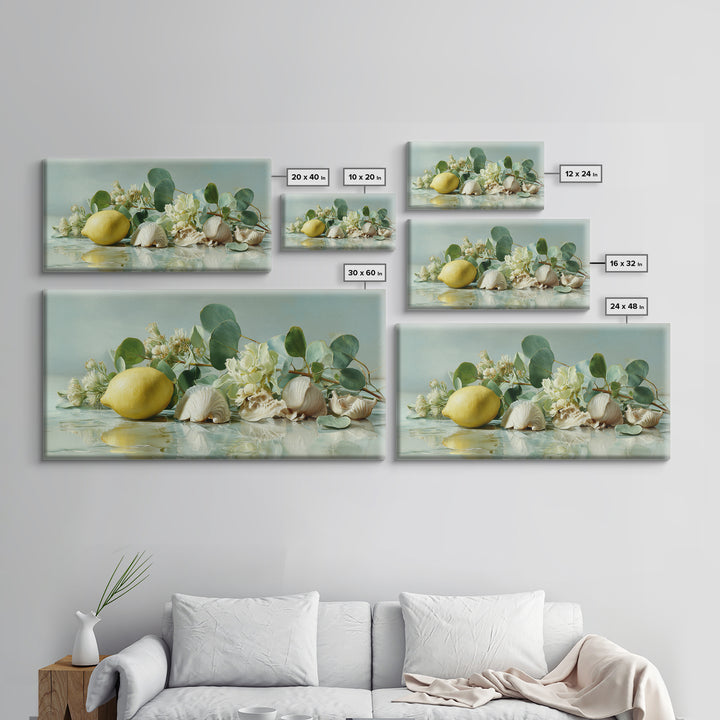 Lemon and Botanical Still Life Canvas Print, Bathroom Art, Neutral Decor, Bathroom Decor, Fine Art, Spa, Wall Art, Home Decor, BAT-2x1-26