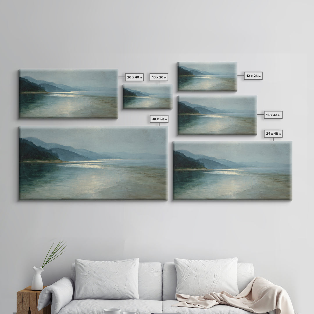 Misty Lake Scene Framed Canvas Print, Bathroom Art, Room Decor, Bathroom Decor, Spa, Custom Pet Portrait, Bathroom Wall Art, BAT-2x1-29
