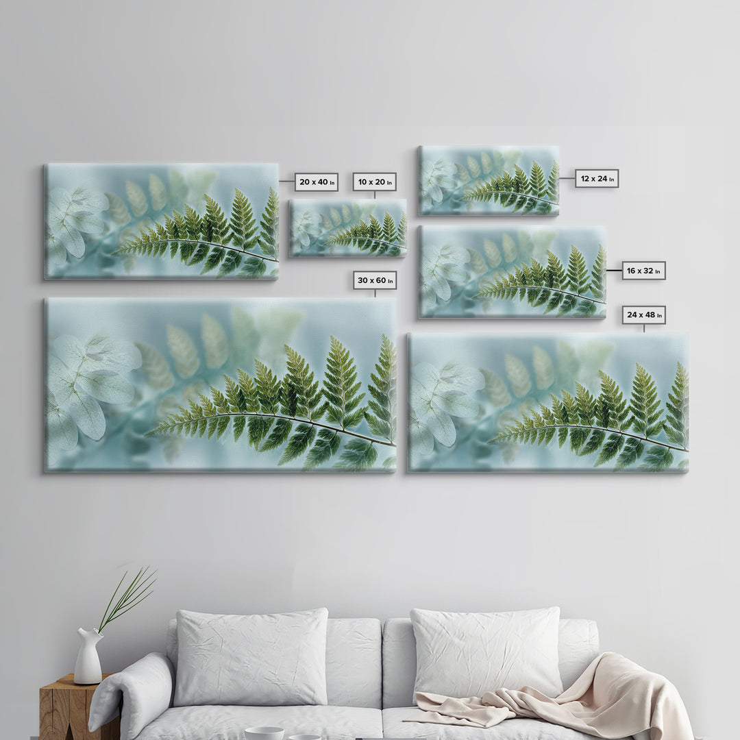 Green Fern Frond Closeup Framed Canvas Print, Bathroom Art, Modern Decor, Bathroom Decor, Fine Art, Spa, Home Decor, Poster, BAT-2x1-30