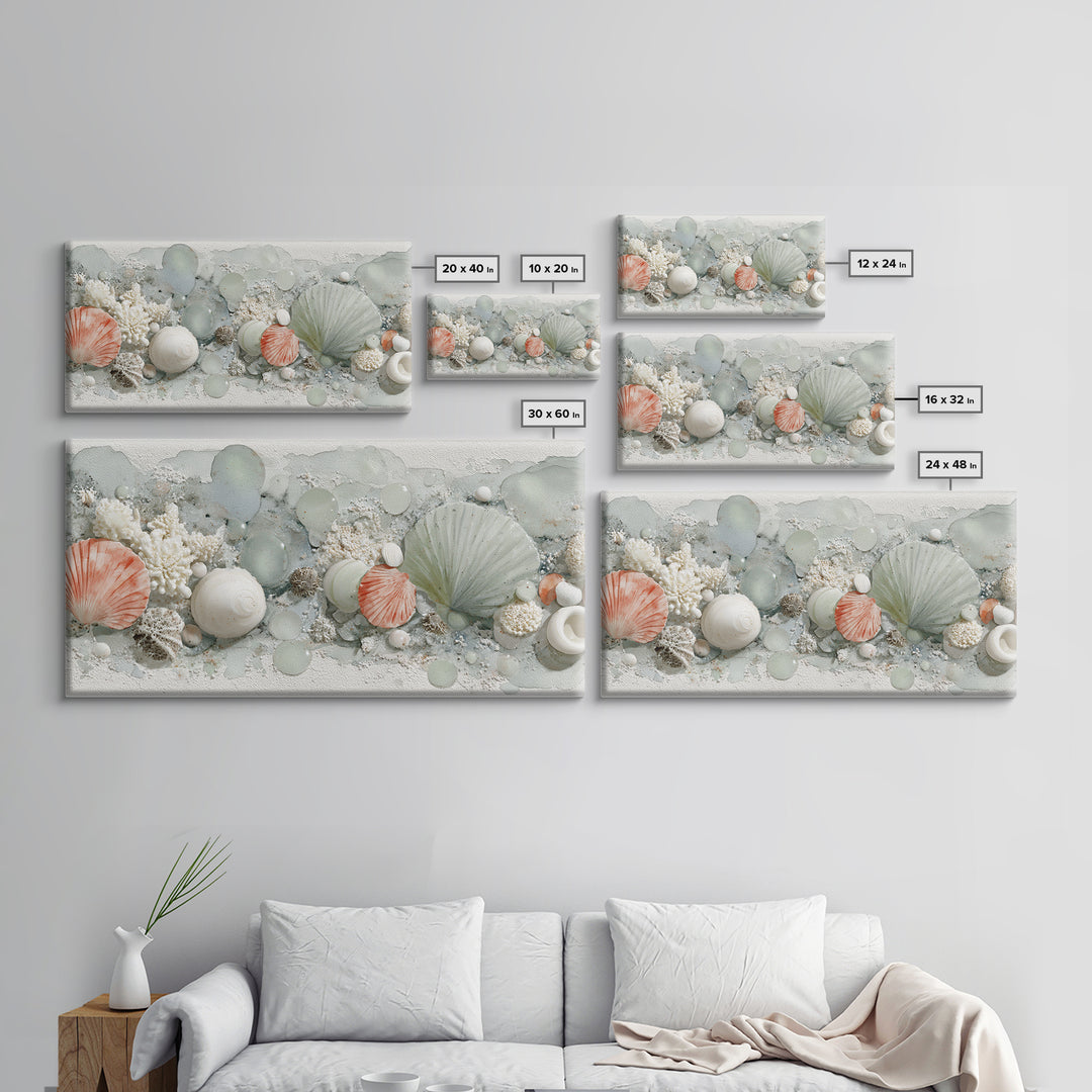 Coral and Shell Arrangement Canvas Print, Bathroom Art, Printable Wall Art, Bathroom Decor, Fine Art, Spa, Bathroom Wall Decor, BAT-2x1-31