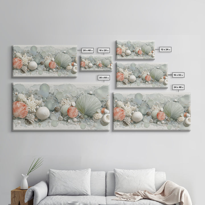 Coral and Shell Arrangement Canvas Print, Bathroom Art, Printable Wall Art, Bathroom Decor, Fine Art, Spa, Bathroom Wall Decor, BAT-2x1-31
