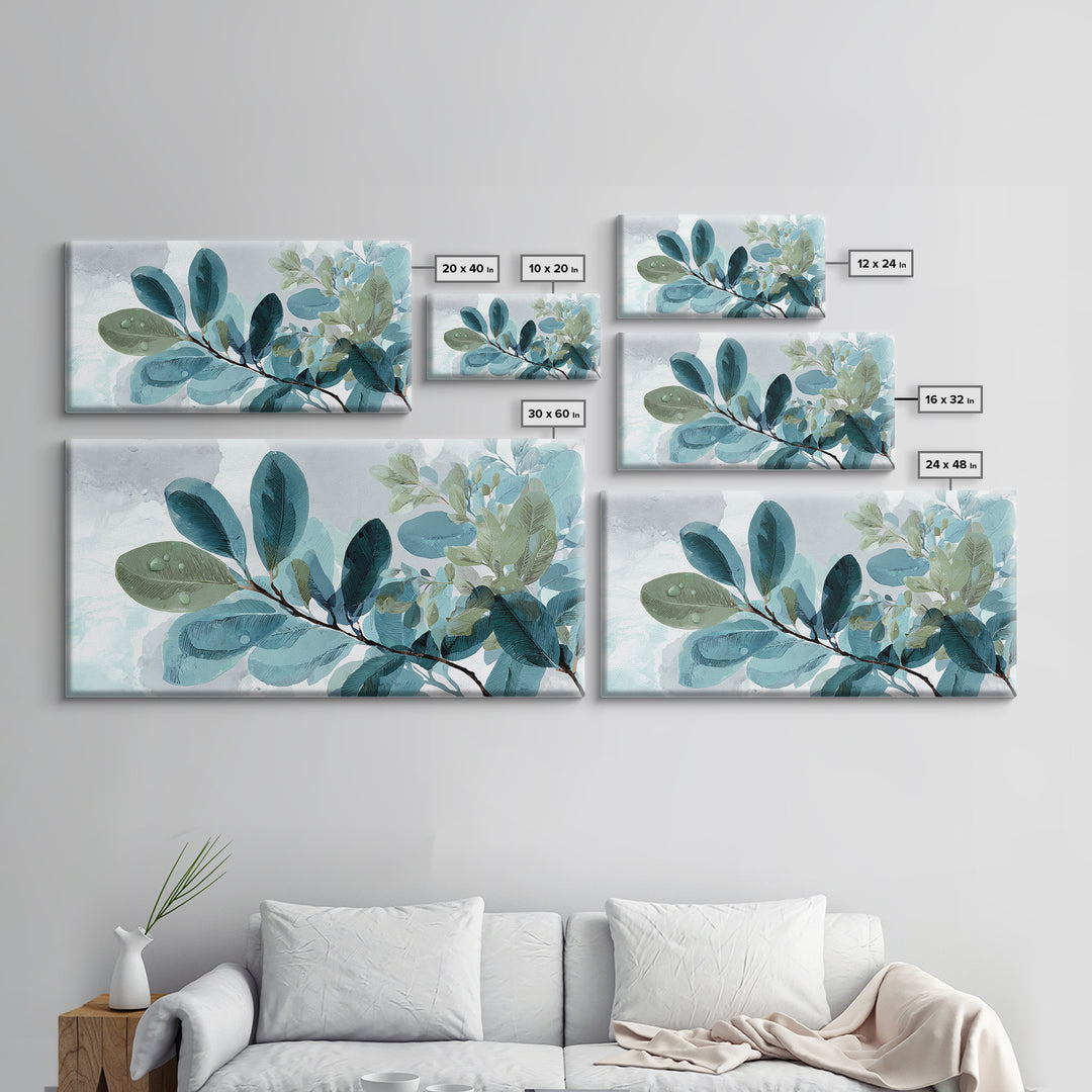 Tropical Leaf Silhouette Framed Canvas Print, Bathroom Art, Fine Art Print, Bathroom Decor, Watercolor Art, Spa, Poster, BAT-2x1-34
