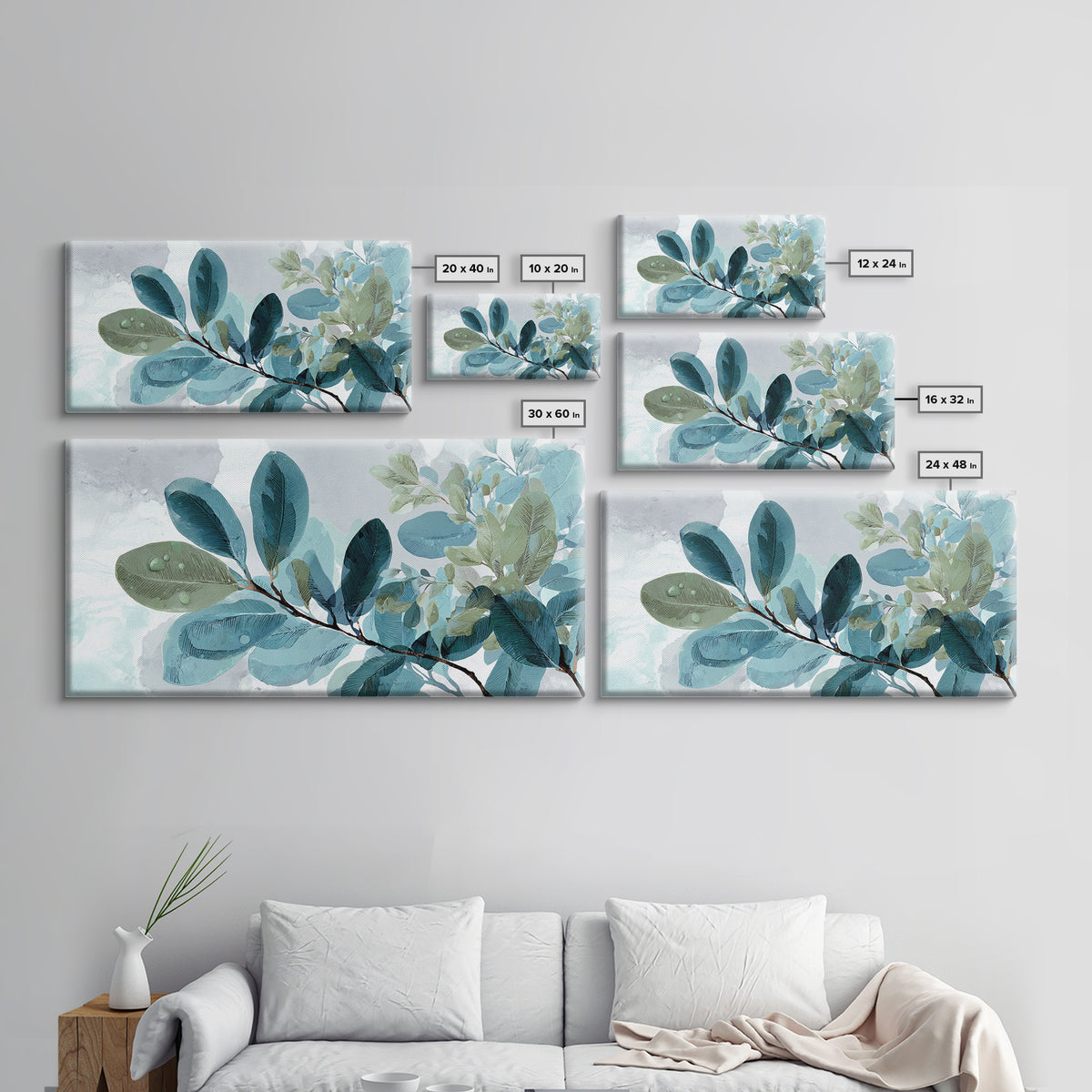Tropical Leaf Silhouette Framed Canvas Print, Bathroom Art, Fine Art Print, Bathroom Decor, Watercolor Art, Spa, Poster, BAT-2x1-34