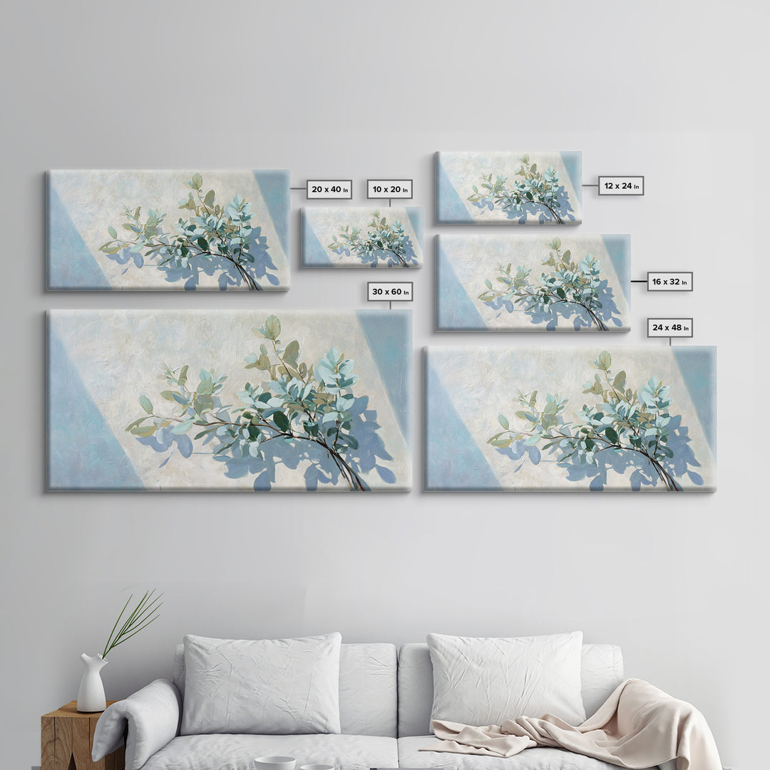 Sunlit Window Plant Shadow on Plaster Framed Canvas Print, Bathroom Art, Bathroom Print, Bathroom Decor, Watercolor Art, Spa, BAT-2x1-38