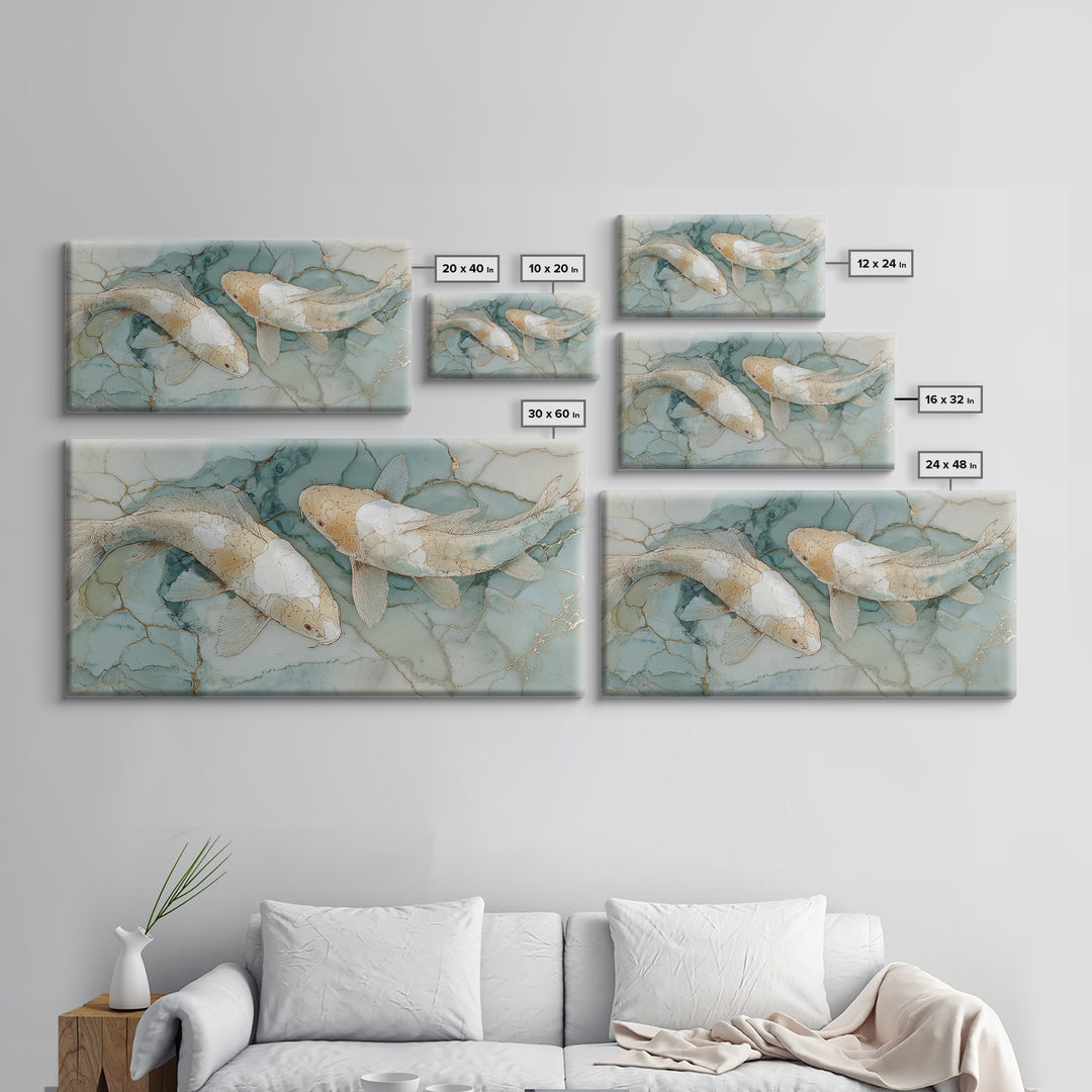 Minimal Koi Fish Swimming Through Clear Water Canvas Print, Bathroom Art, Boho Decor, Bathroom Decor, Fine Art, Spa, Printable, BAT-2x1-4