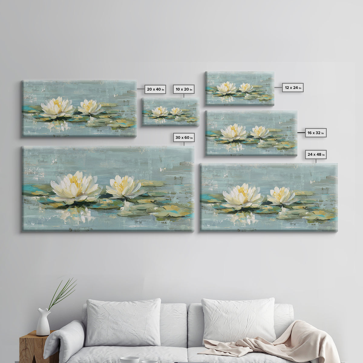 Lotus Flower Floating on Calm Water Framed Canvas Print, Bathroom Art, Wall Art, Bathroom Decor, Fine Art, Spa, Dog Portrait, BAT-2x1-40