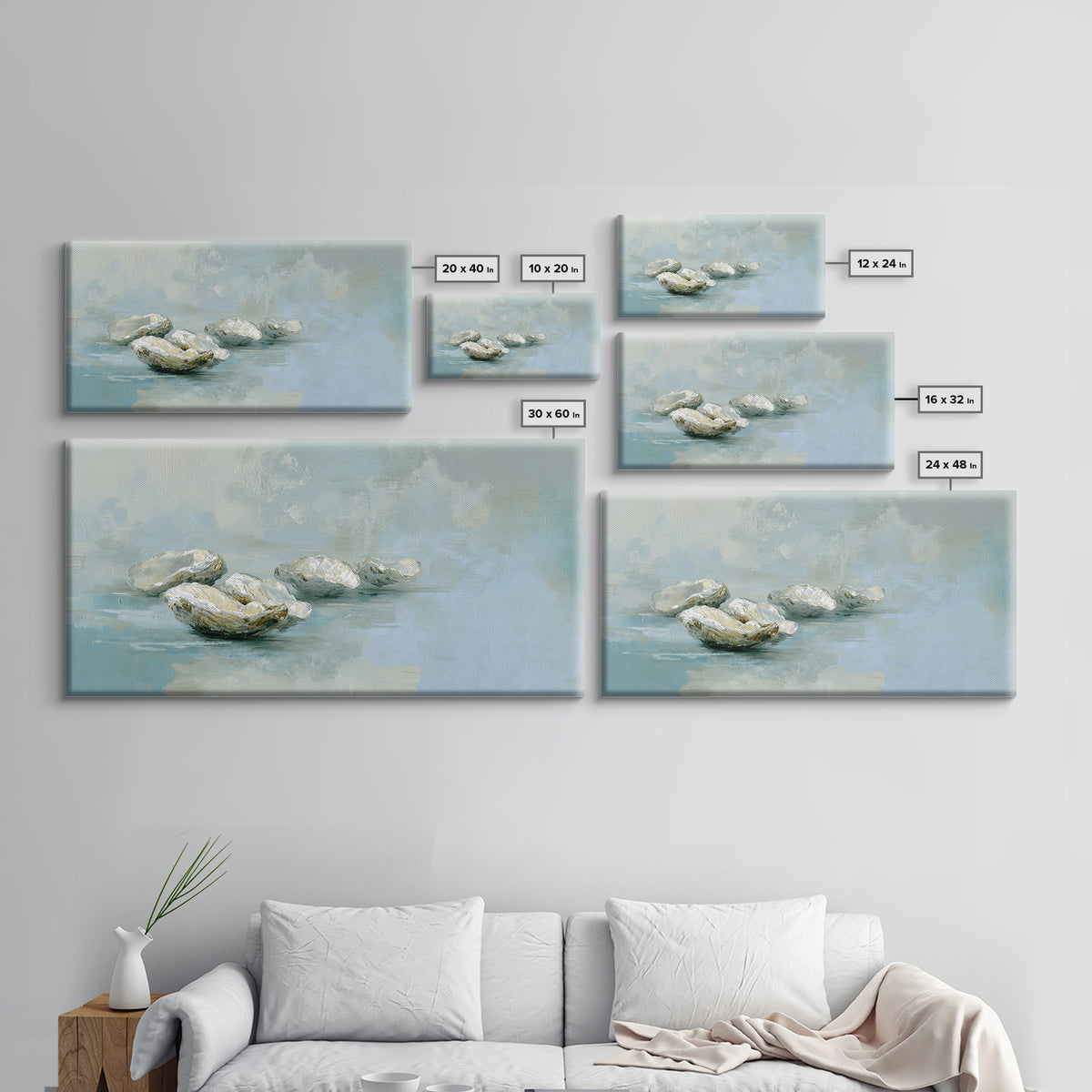 Oyster Shell Study Framed Canvas Print, Bathroom Art, Gallery Decor, Bathroom Decor, Fine Art, Spa, Minimalist Decor, BAT-2x1-42