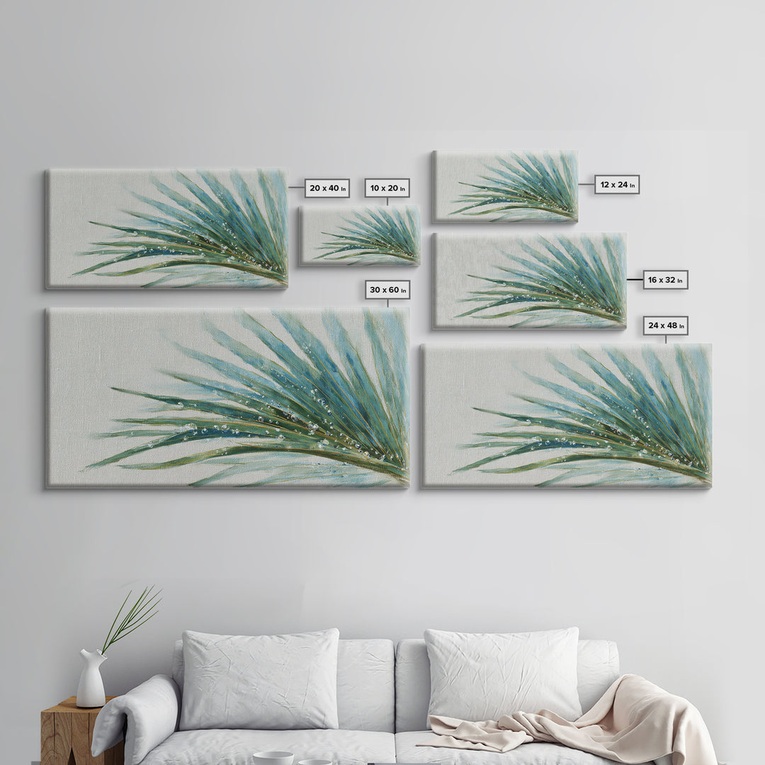 Simple Palm Frond on Off White Linen Framed Canvas Print, Bathroom Art, Poster, Bathroom Decor, Fine Art, Spa, Digital Print, BAT-2x1-43