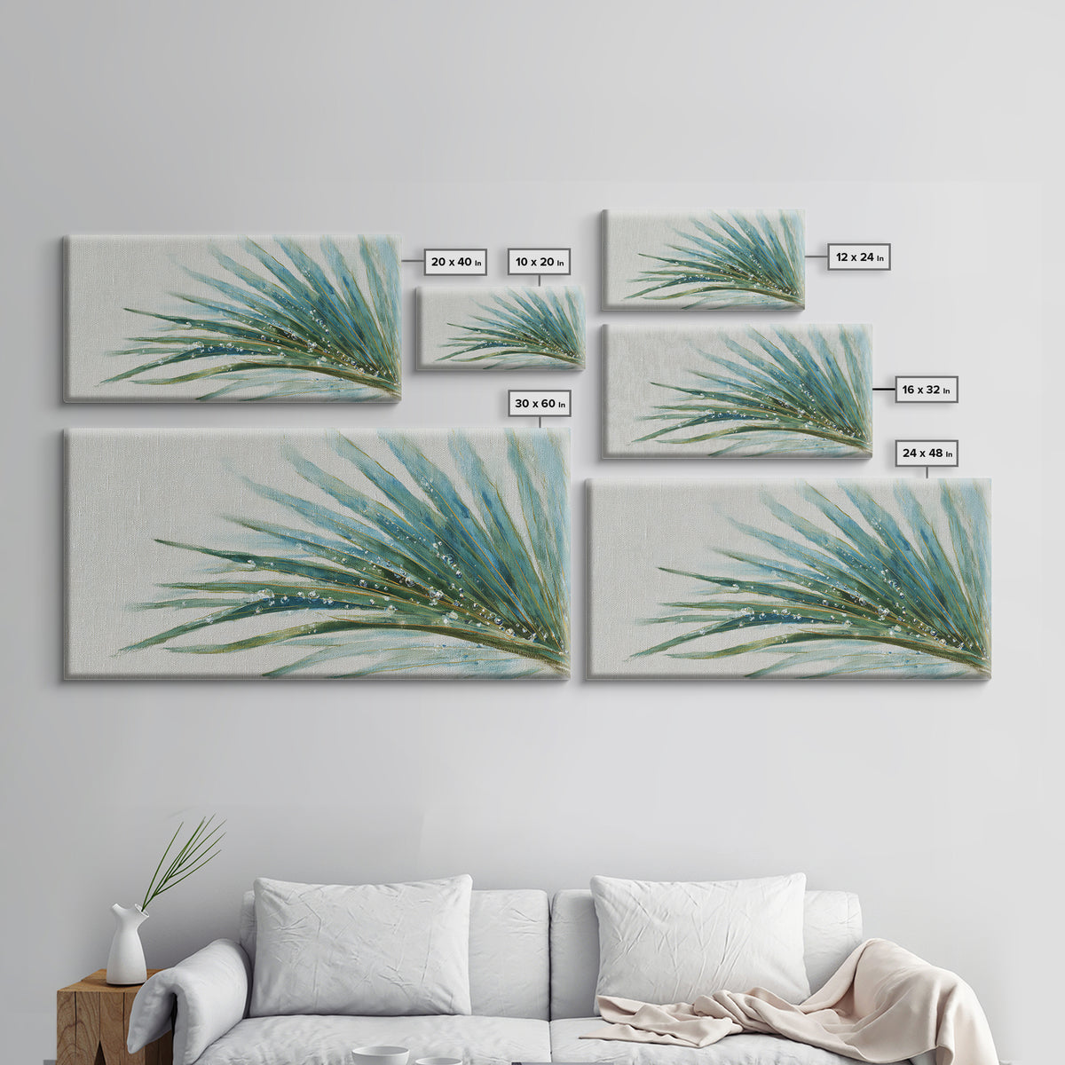 Simple Palm Frond on Off White Linen Framed Canvas Print, Bathroom Art, Poster, Bathroom Decor, Fine Art, Spa, Digital Print, BAT-2x1-43