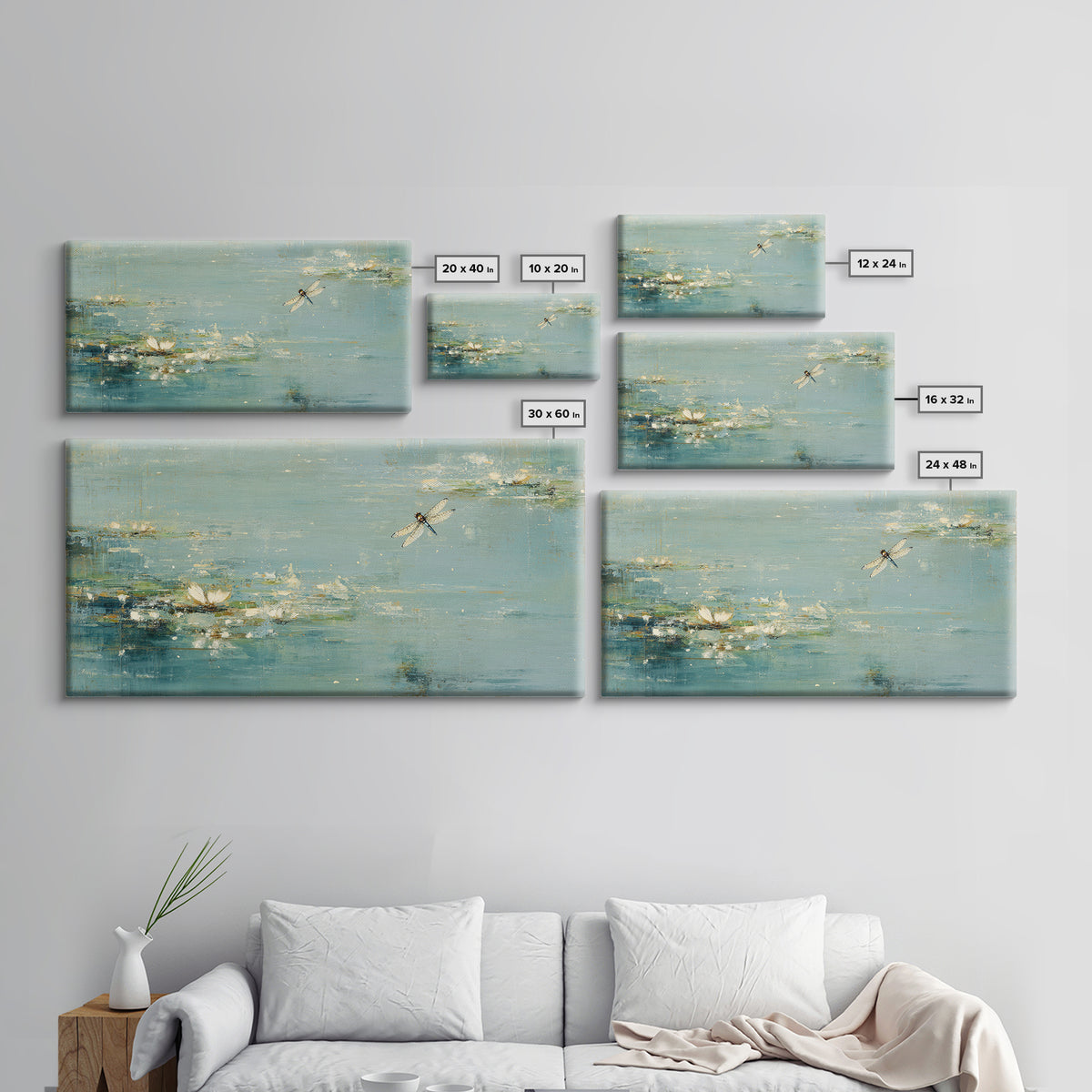 Delicate Dragonfly Above a Pond Surface Canvas Print, Bathroom Art, Room Decor, Bathroom Decor, Spa, Custom Pet Portrait, BAT-2x1-44