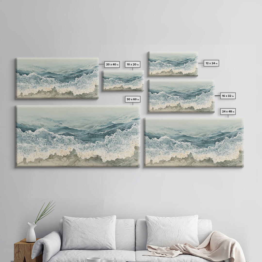 Calming Blue Ocean Wave Study Framed Canvas Print, Bathroom Art, Contemporary Art, Bathroom Decor, Oil Painting, Spa, BAT-2x1-45