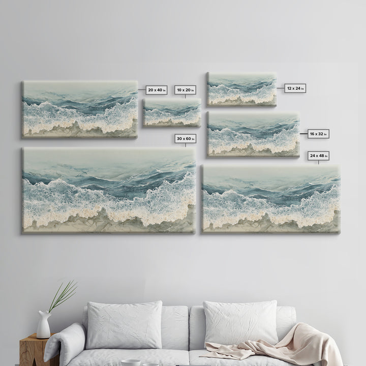 Calming Blue Ocean Wave Study Framed Canvas Print, Bathroom Art, Contemporary Art, Bathroom Decor, Oil Painting, Spa, BAT-2x1-45