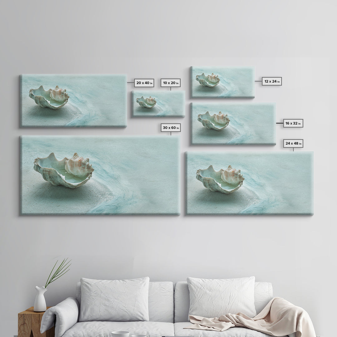 Minimal Seashell Still Life on Pale Sand Canvas Print, Bathroom Art, Bathroom Wall Art, Bathroom Decor, Oil Painting, Spa, BAT-2x1-47