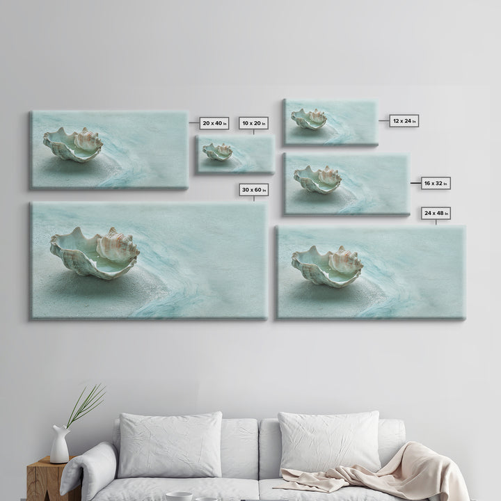 Minimal Seashell Still Life on Pale Sand Canvas Print, Bathroom Art, Bathroom Wall Art, Bathroom Decor, Oil Painting, Spa, BAT-2x1-47