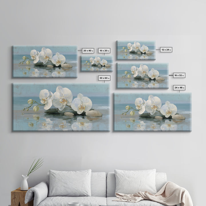 White Orchid on Warm Stone Background Canvas Print, Bathroom Art, Poster, Bathroom Decor, Fine Art, Spa, Digital Print, BAT-2x1-48
