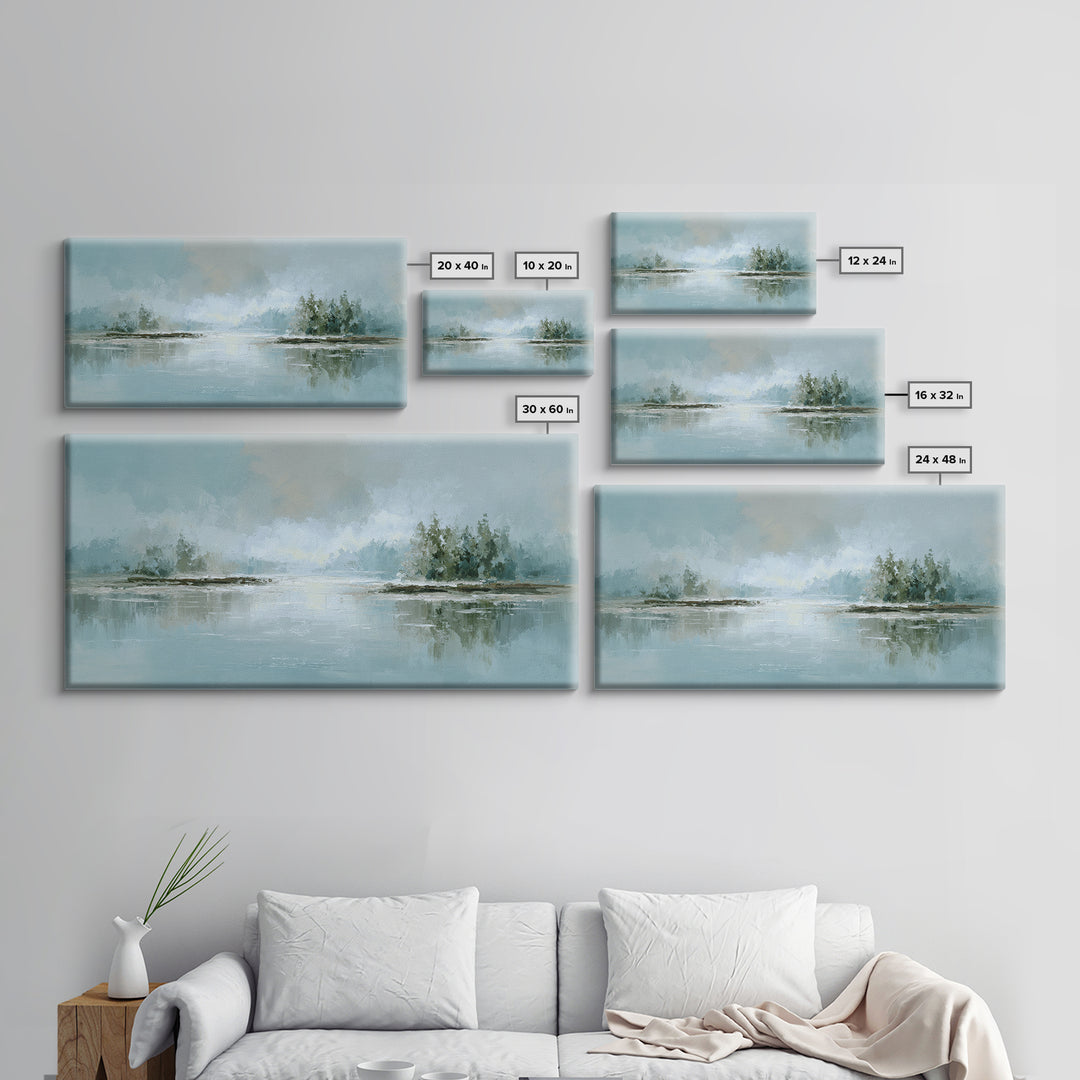 Misty Lake Scene Framed Canvas Print, Bathroom Art, Room Decor, Bathroom Decor, Spa, Custom Pet Portrait, Bathroom Wall Art, BAT-2x1-5
