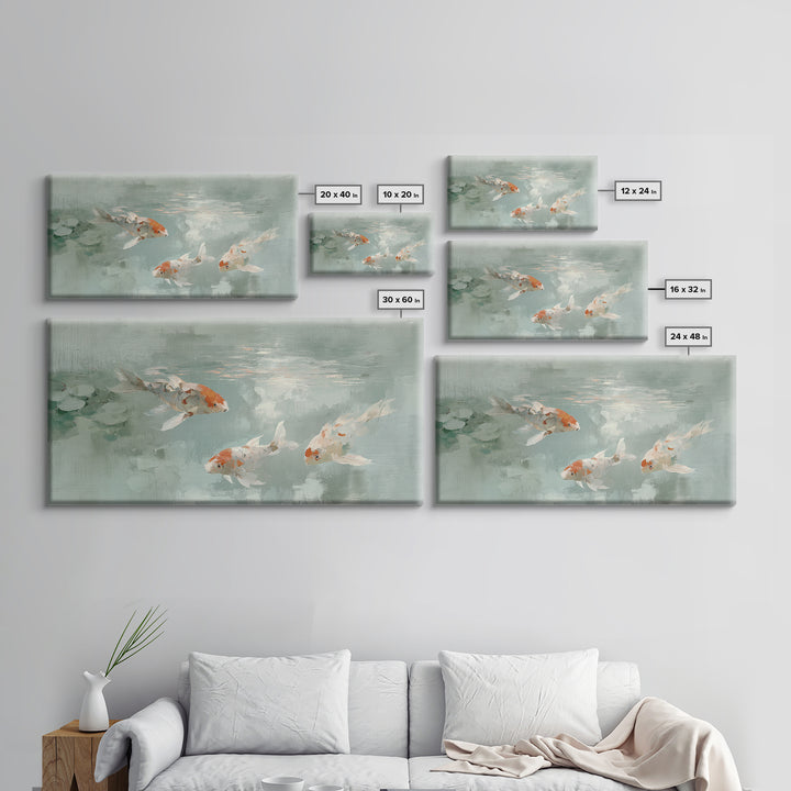 Minimal Koi Fish Swimming Through Clear Water Canvas Print, Bathroom Art, Digital Art, Bathroom Decor, Fine Art, Spa, BAT-2x1-52