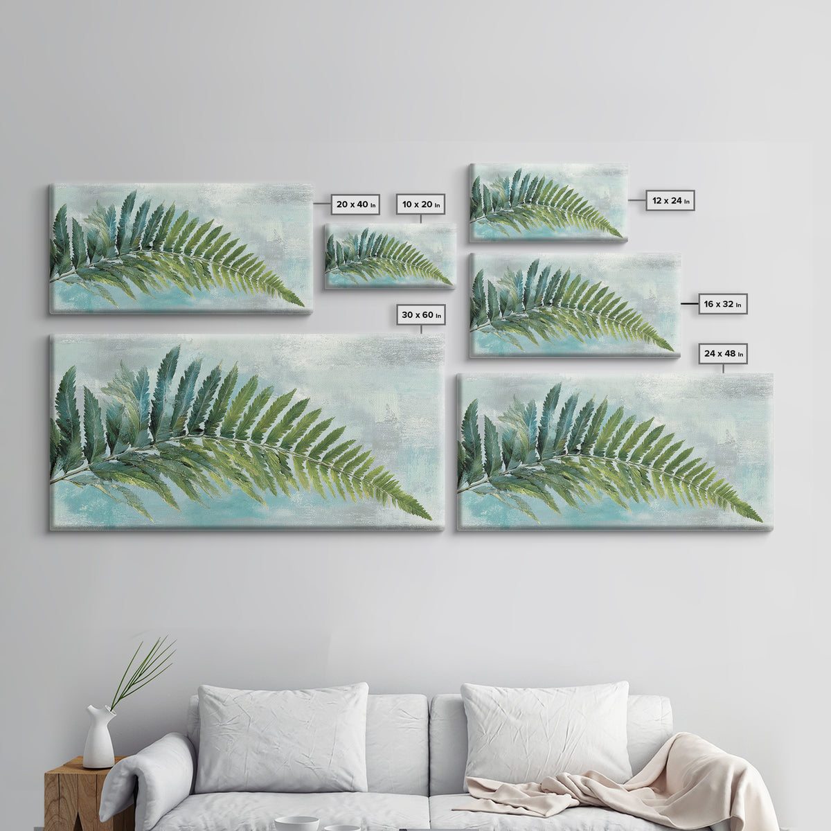 Green Fern Frond Closeup Framed Canvas Print, Bathroom Art, Modern Decor, Bathroom Decor, Fine Art, Spa, Home Decor, Poster, BAT-2x1-6
