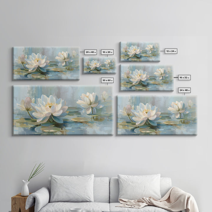 Lotus Flower Floating on Calm Water Canvas Print, Bathroom Art, Digital Wall Art, Bathroom Decor, Oil Painting, Spa, BAT-2x1-64