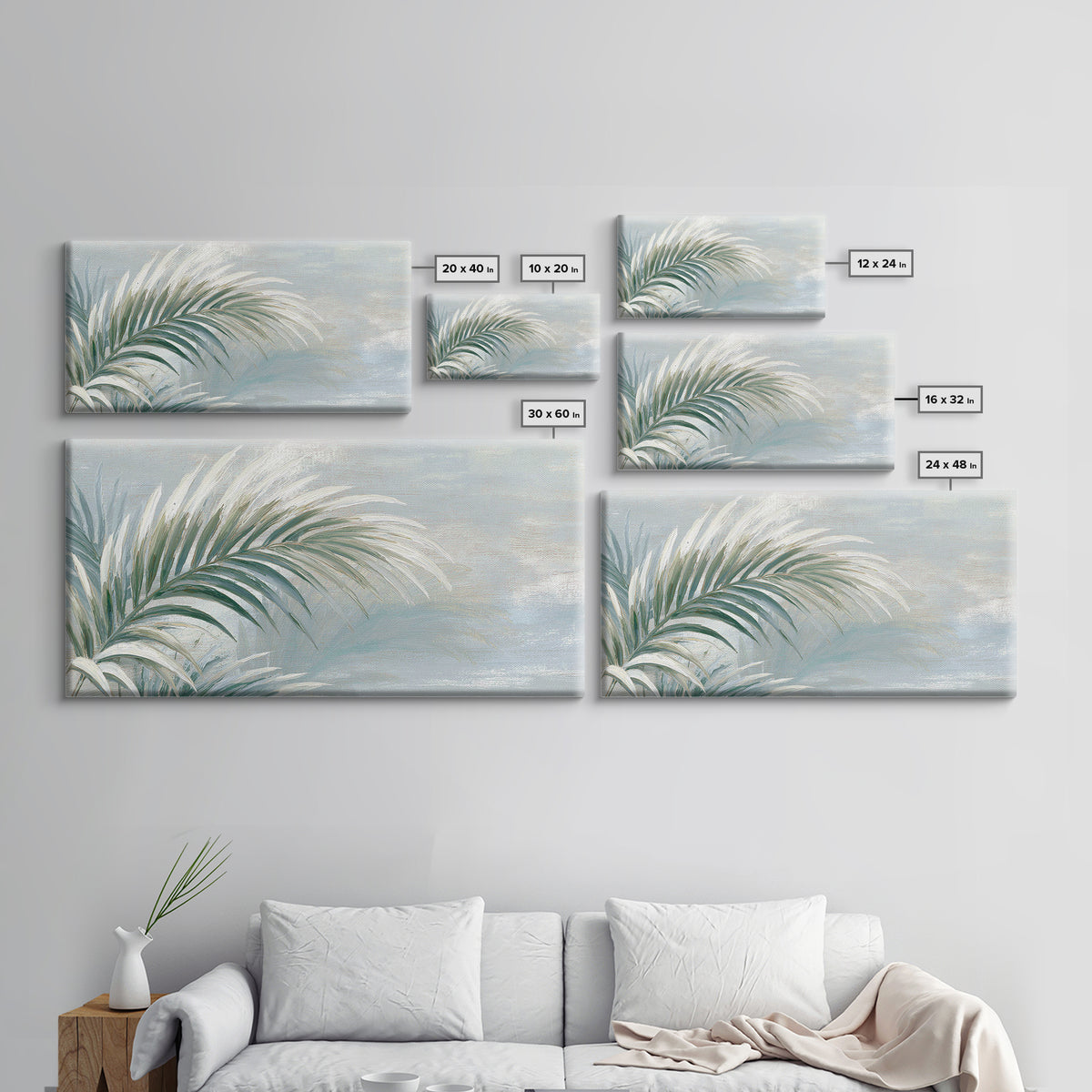 Simple Palm Frond on Off White Linen Framed Canvas Print, Bathroom Art, Minimalist Wall Art, Bathroom Decor, Fine Art, Spa, BAT-2x1-67