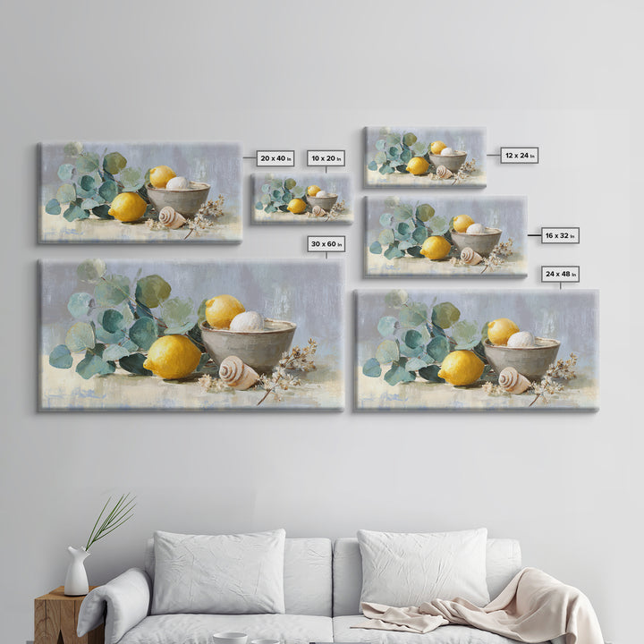Lemon and Botanical Still Life Canvas Print, Bathroom Art, Bathroom Decor, Watercolor Art, Spa, Framed Wall Art, BAT-2x1-74