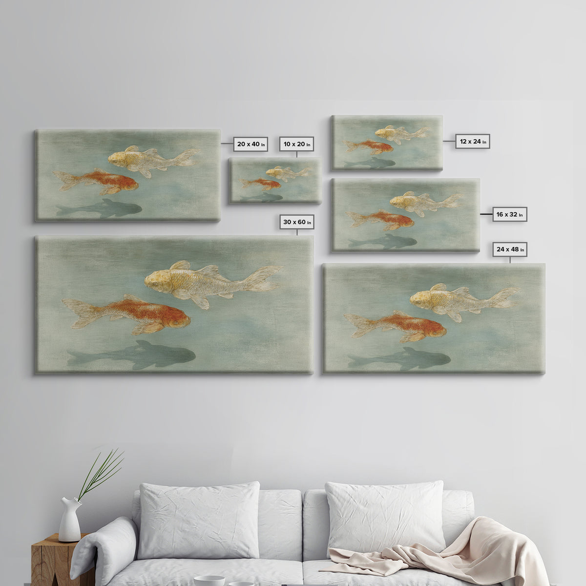 Minimal Koi Fish Swimming Through Clear Water Canvas Print, Bathroom Art, Digital Print, Bathroom Decor, Fine Art, Spa, BAT-2x1-76