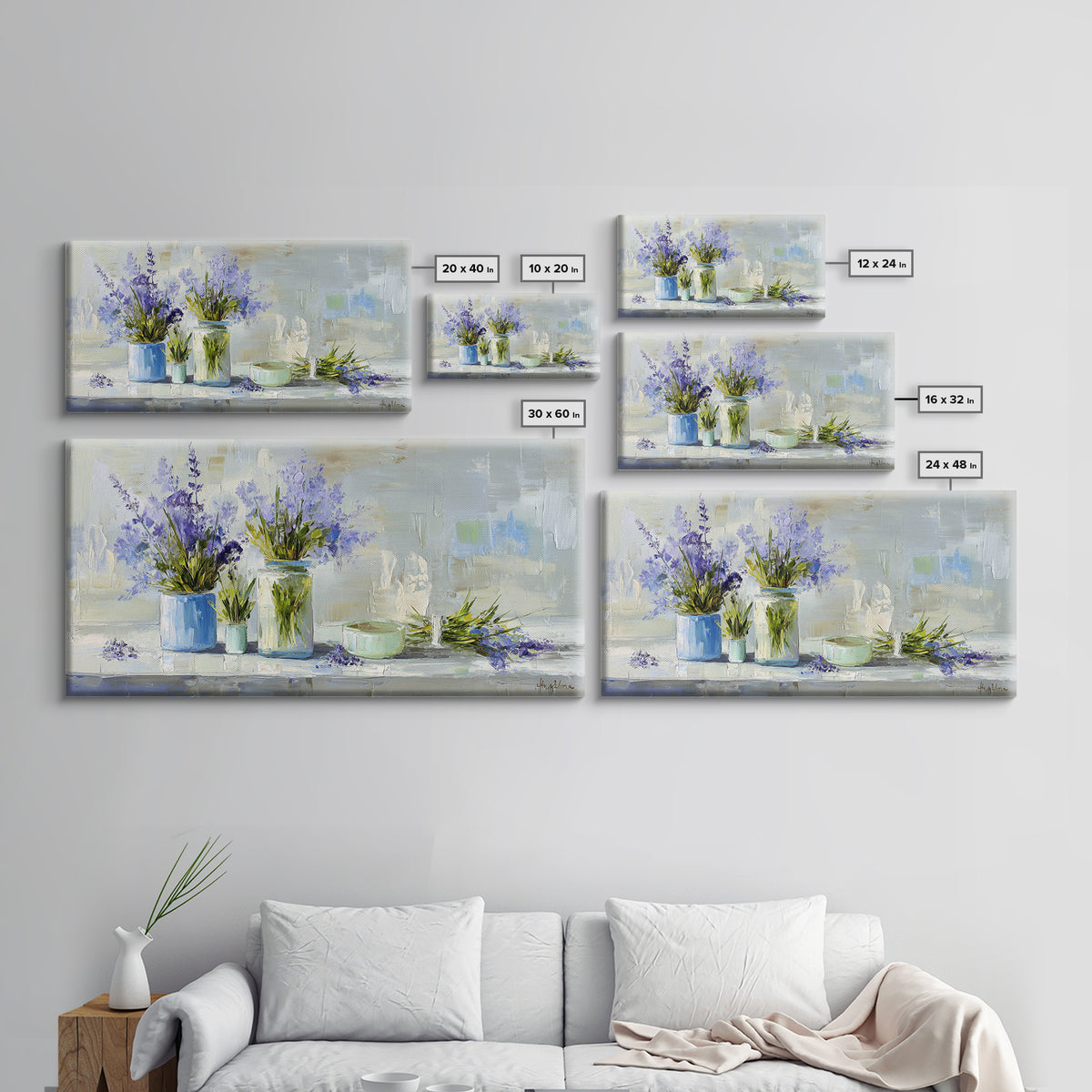 Lavender Sprigs in a Ceramic Vase Framed Canvas Print, Bathroom Art, Dopamine Decor, Bathroom Decor, Spa, Halloween Art, BAT-2x1-80