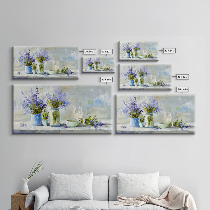Lavender Sprigs in a Ceramic Vase Framed Canvas Print, Bathroom Art, Dopamine Decor, Bathroom Decor, Spa, Halloween Art, BAT-2x1-80