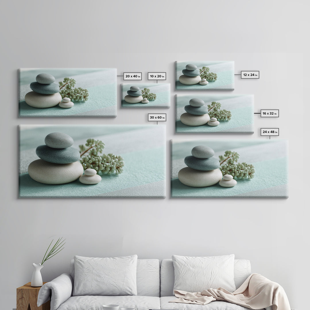 Monochrome Pebble Stack Framed Canvas Print, Bathroom Art, Poster, Bathroom Decor, Watercolor Art, Spa, Digital Print, BAT-2x1-81