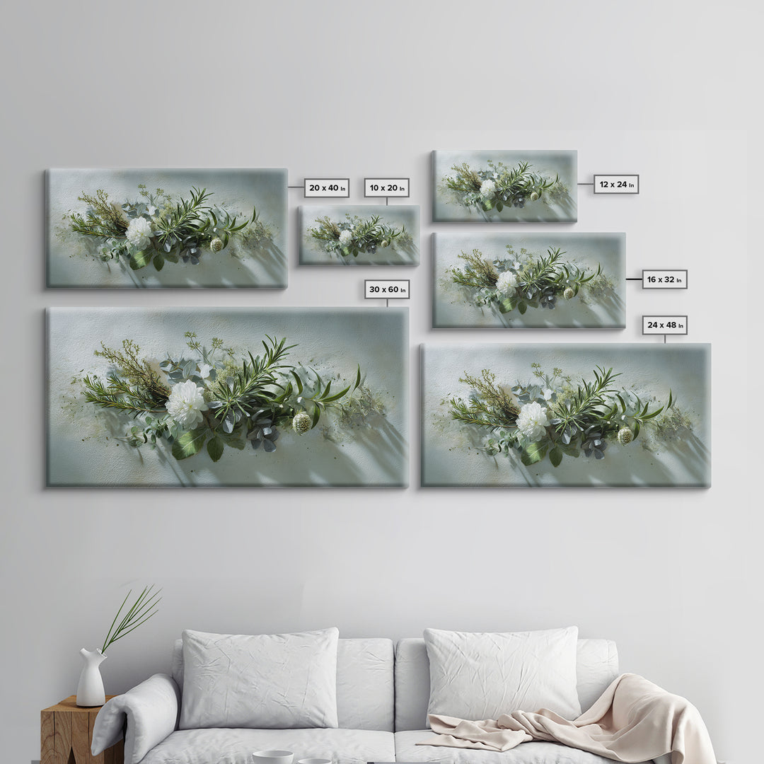 Botanical Bath Herb Arrangement Framed Canvas Print, Bathroom Art, Digital Art, Bathroom Decor, Fine Art, Spa, Dopamine Decor, BAT-2x1-85