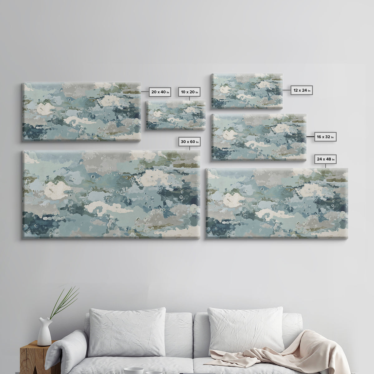 Soft Cloud and Rain Composition Framed Canvas Print, Bathroom Art, Unique Wall Art, Bathroom Decor, Spa, Gallery Decor, BAT-2x1-87