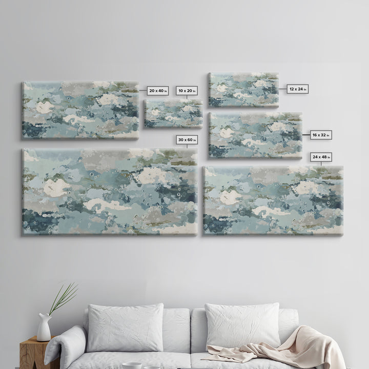 Soft Cloud and Rain Composition Framed Canvas Print, Bathroom Art, Unique Wall Art, Bathroom Decor, Spa, Gallery Decor, BAT-2x1-87