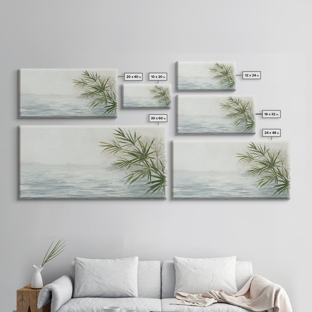 Simple Palm Frond on Off White Linen Framed Canvas Print, Bathroom Art, Digital Art, Bathroom Decor, Abstract Art, Spa, BAT-2x1-91
