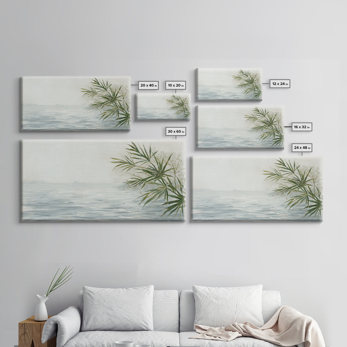 Simple Palm Frond on Off White Linen Framed Canvas Print, Bathroom Art, Digital Art, Bathroom Decor, Abstract Art, Spa, BAT-2x1-91