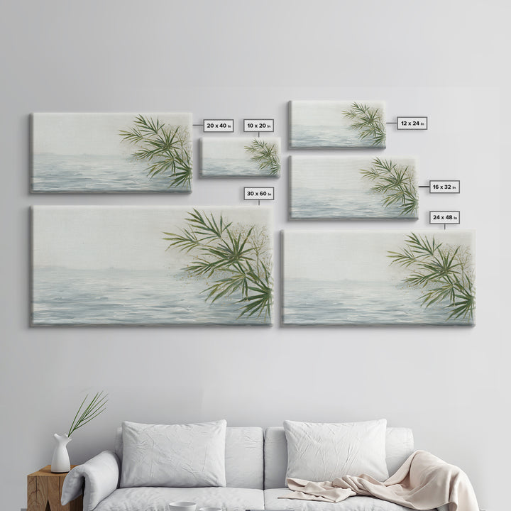 Simple Palm Frond on Off White Linen Framed Canvas Print, Bathroom Art, Digital Art, Bathroom Decor, Abstract Art, Spa, BAT-2x1-91