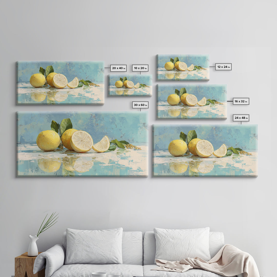 Lemon and Botanical Still Life Canvas Print, Bathroom Art, Bathroom Decor, Watercolor Art, Spa, Framed Wall Art, BAT-2x1-98