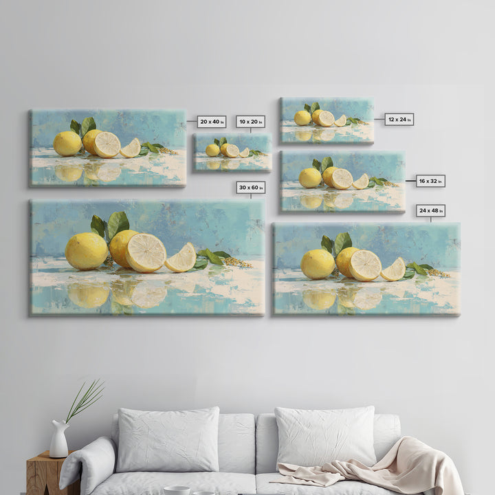 Lemon and Botanical Still Life Canvas Print, Bathroom Art, Bathroom Decor, Watercolor Art, Spa, Framed Wall Art, BAT-2x1-98