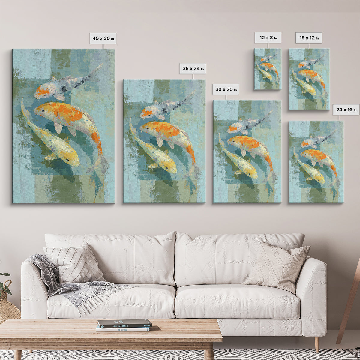 Minimal Koi Fish Swimming Through Clear Water Canvas Print, Bathroom Art, Canvas Wall Art, Bathroom Decor, Fine Art, Spa, BAT-2x3-16