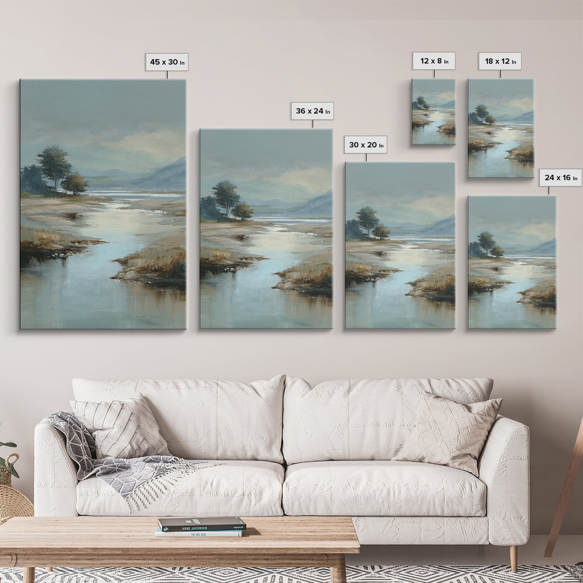 Misty Lake Scene Framed Canvas Print, Bathroom Art, Textured Painting, Bathroom Decor, Fine Art, Spa, Bathroom Wall Art, BAT-2x3-17