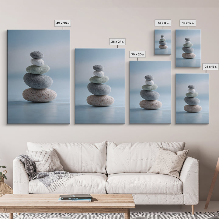 Monochrome Pebble Stack Framed Canvas Print, Bathroom Art, Boho Decor, Bathroom Decor, Oil Painting, Spa, Printable, BAT-2x3-21