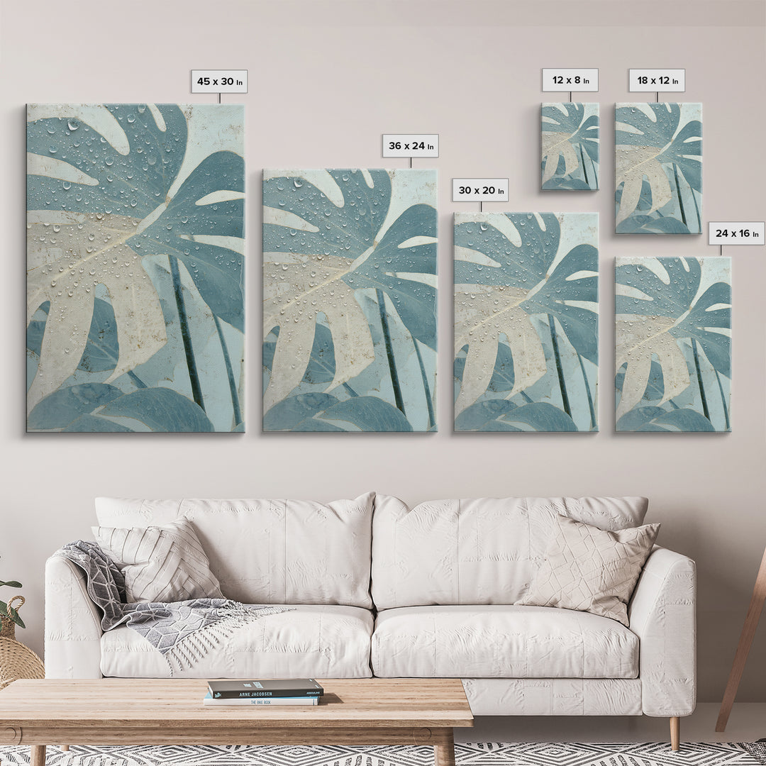 Tropical Leaf Silhouette Framed Canvas Print, Bathroom Art, Statement Artwork, Bathroom Decor, Fine Art, Spa, Digital Art, BAT-2x3-22