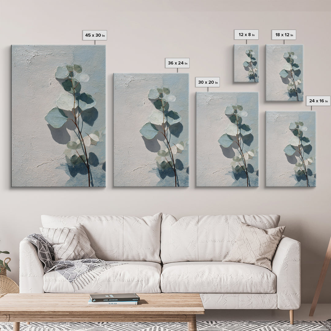 Sunlit Window Plant Shadow on Plaster Framed Canvas Print, Bathroom Art, Gallery Decor, Bathroom Decor, Abstract Art, Spa, BAT-2x3-26