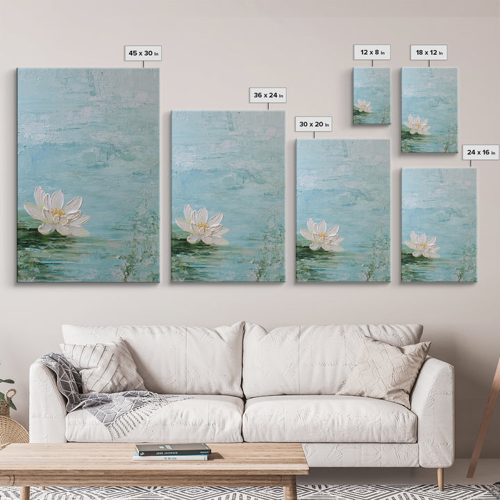 Lotus Flower Floating on Calm Water Framed Canvas Print, Bathroom Art, Printable Wall Art, Bathroom Decor, Oil Painting, Spa, BAT-2x3-28
