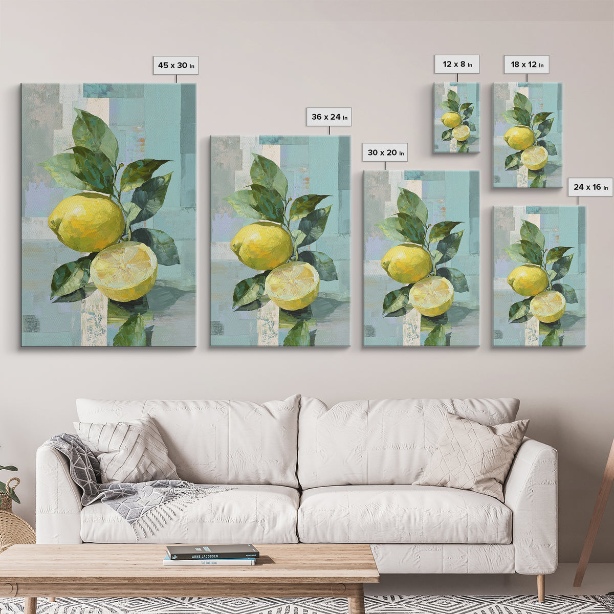 Lemon and Botanical Still Life Framed Canvas Print, Bathroom Art, Art Print, Bathroom Decor, Fine Art, Spa, Custom Pet Portrait, BAT-2x3-38