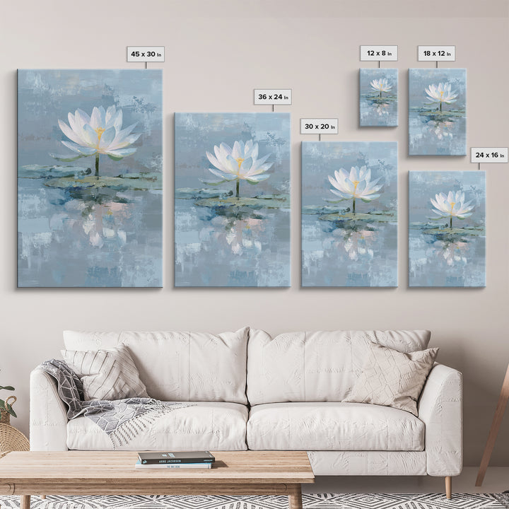 Lotus Flower Floating on Calm Water Framed Canvas Print, Bathroom Art, Halloween Art, Bathroom Decor, Fine Art, Spa, BAT-2x3-52