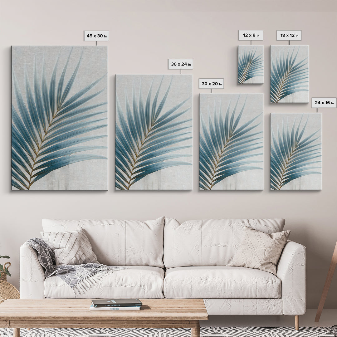 Simple Palm Frond on Off White Linen Framed Canvas Print, Bathroom Art, Bathroom Print, Bathroom Decor, Fine Art, Spa, BAT-2x3-55