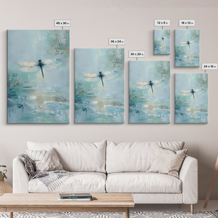 Delicate Dragonfly Above a Pond Surface Framed Canvas Print, Bathroom Art, Modern Art, Bathroom Decor, Fine Art, Spa, BAT-2x3-56